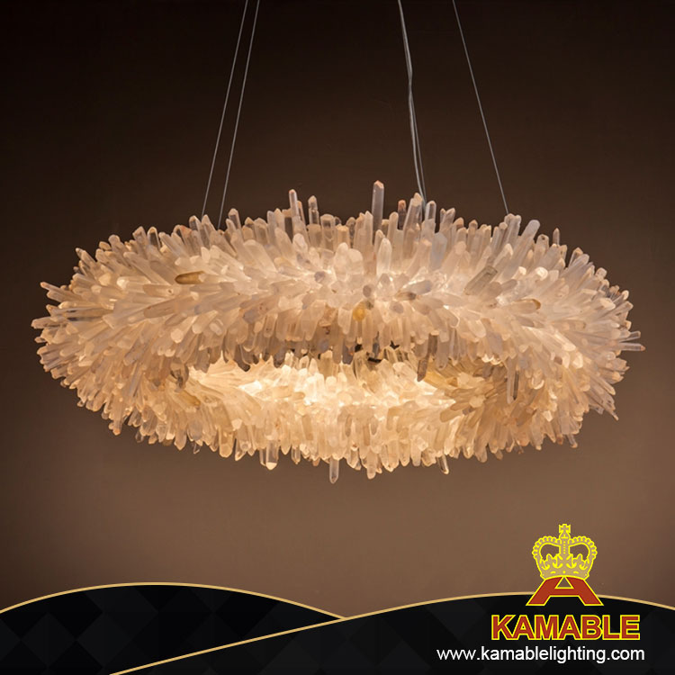 Luxury Circle Polished Nickel Natural Crystal Pendant Lamp in Palace (2120D80)