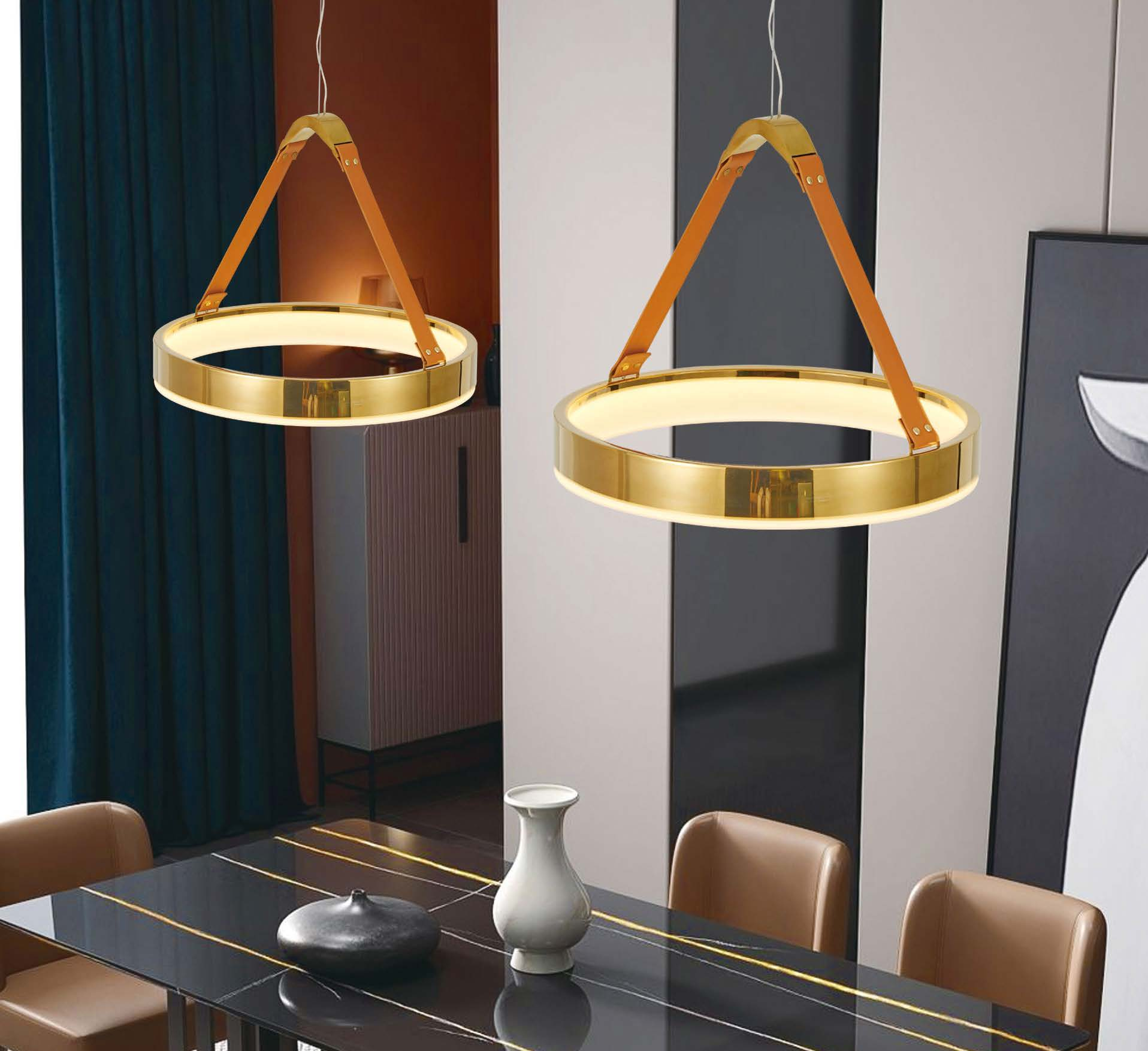 Hot Special Ring Metal Leather Acrylic Warm Bedroom Pendant Light (KD91328-D40)
