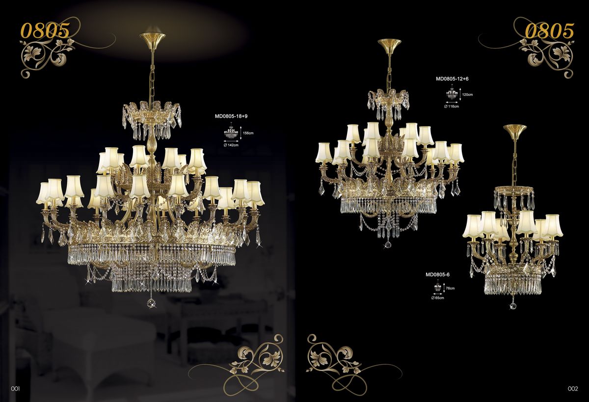 Hotel Luxury Brass with Crystal Chandelier (MD0805-18+9)