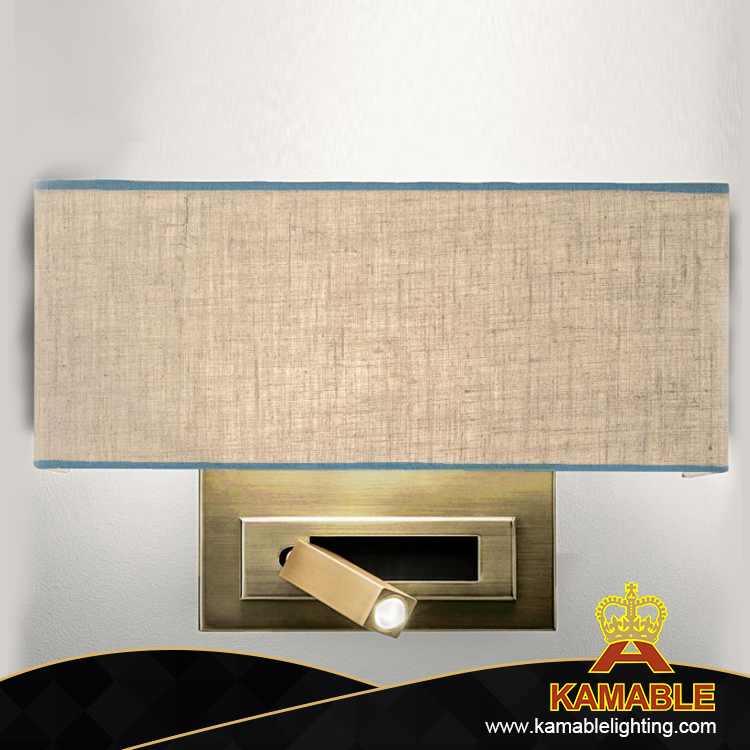 Guestroom Villa Decorative Brass Indoor Fabric Led Wall Lamp (KAWL-01) 