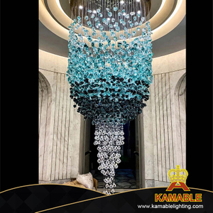 Custom Project Colorful Glass Long Big Lobby Entrance Hanging Chandelier (KIHB-01C)