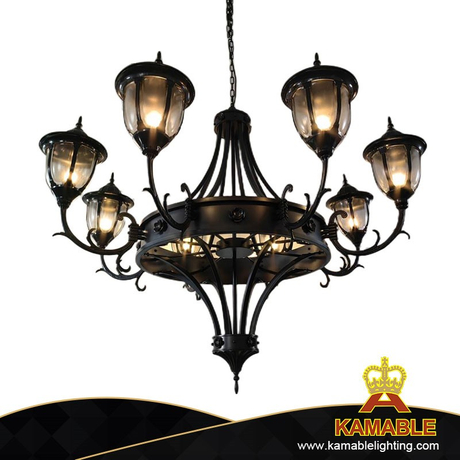 European Style Terrace Semi-outdoor Black Metal Glass Chandelier in Balcony(KIA-86C)