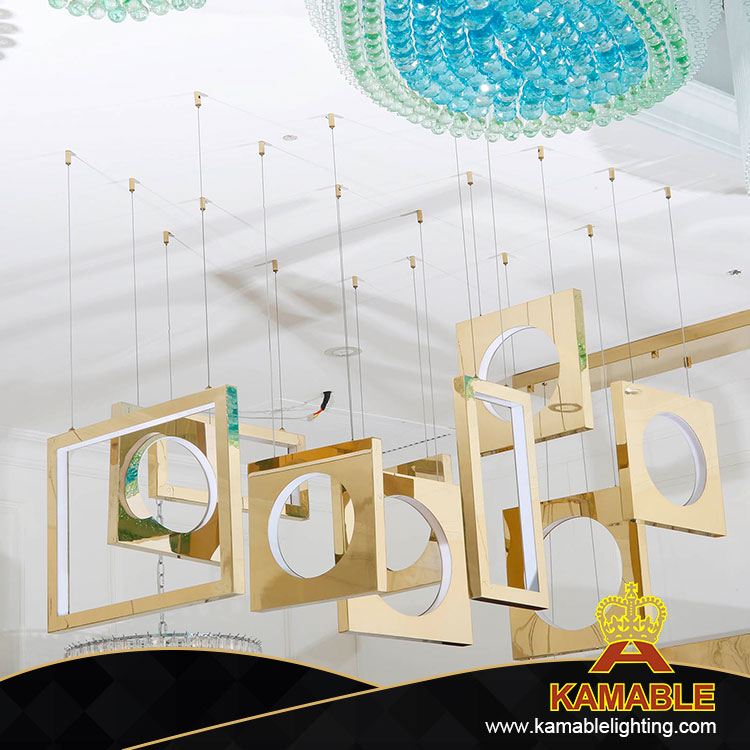 Modern Square Golden Frame Indoor Acrylic Pendant Light (KA517-P)