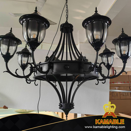 European Style Terrace Semi-outdoor Black Metal Glass Chandelier in Balcony(KIA-86C)