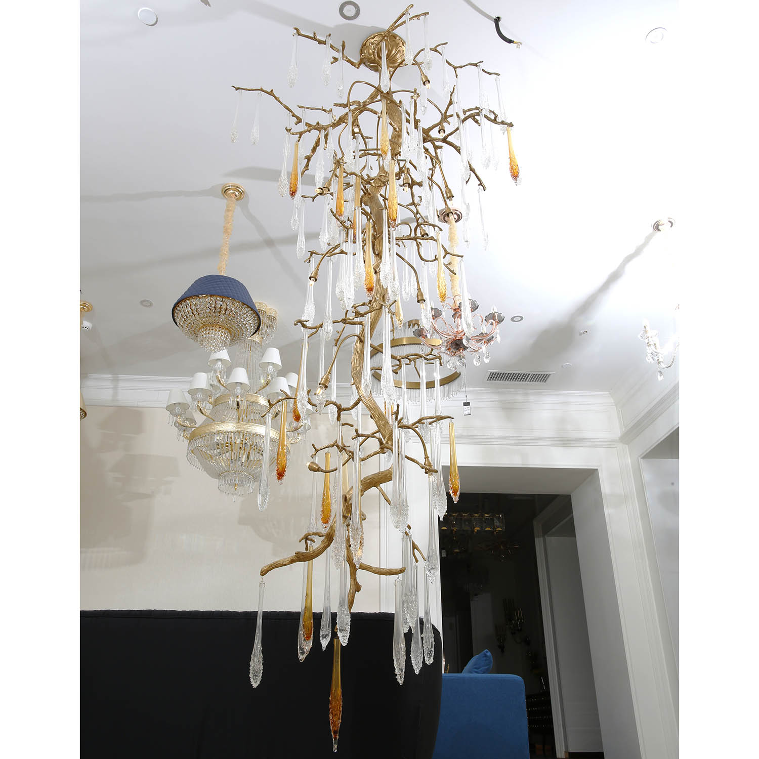 Decorative Long Tree Shape Villa Interior Glass Chandelier (KA520-C)