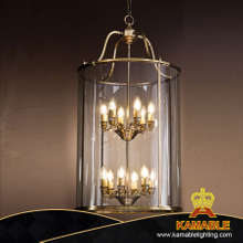 European Style Cage Clear Glass Brass Pendant Light in Hall (1719D49)