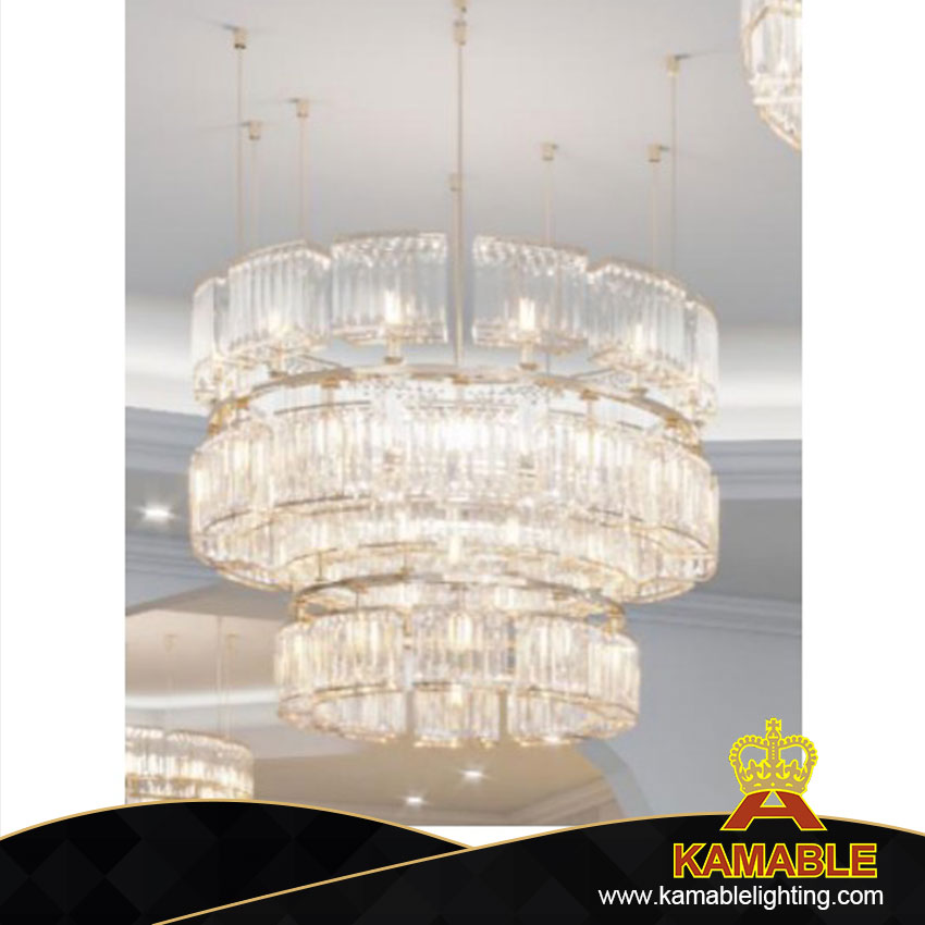 Deluxe Gorgeous Triple Layers Crystal Gold Metal Palace Villa Chandelier (KIZ-68C)