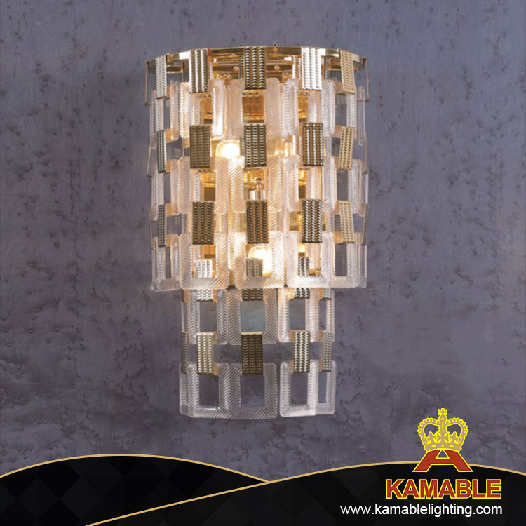 Clear Gold Metal Square Chain Indoor Warm Wall Lamp (MB80200-3-520)