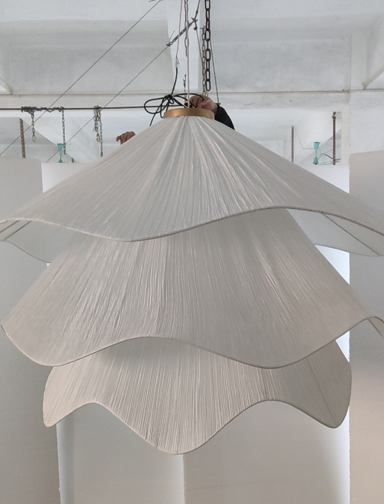 Big Decorative Silk Fabric Off-white Indoor Hallway Gallery Pendant Light (KIA-109P)