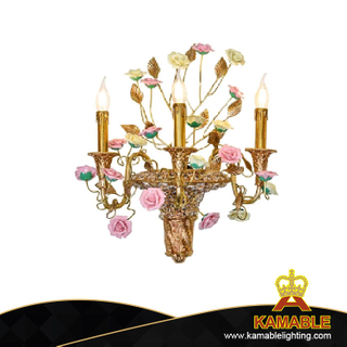 Luxury Lighting Ceramic Flower Decoration Brass Wall Lamp (KAFB0627-3)