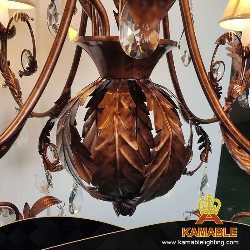 Anqtiue Retro Cast Iron Crystal Hanging Brass Decorative Villa Chandelier(KIA-110C)