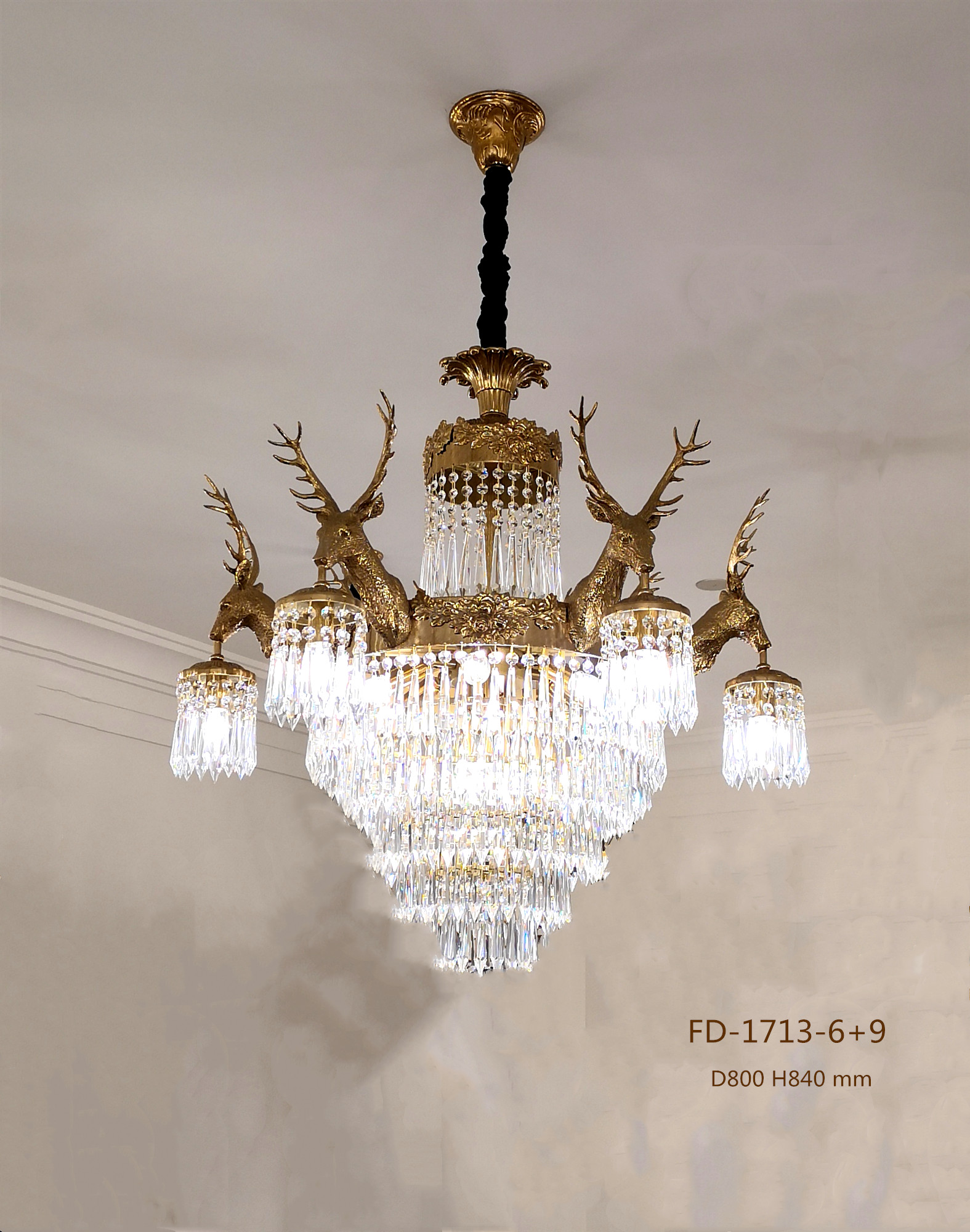 Crystal Decorative Antique Brass Chandeliers for Hotel Villa (FD-1713-8+8+4)