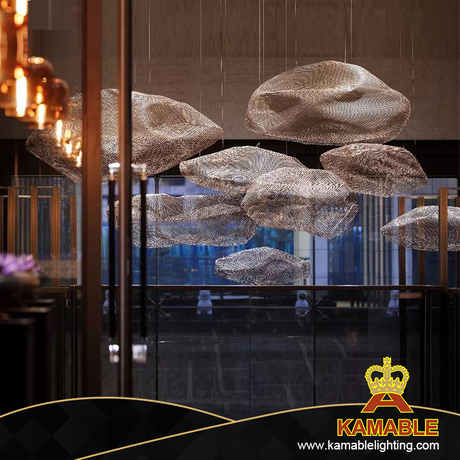 Hotel Lobby Customized Size in Iron Mesh Grid Chandelier (KJ011)