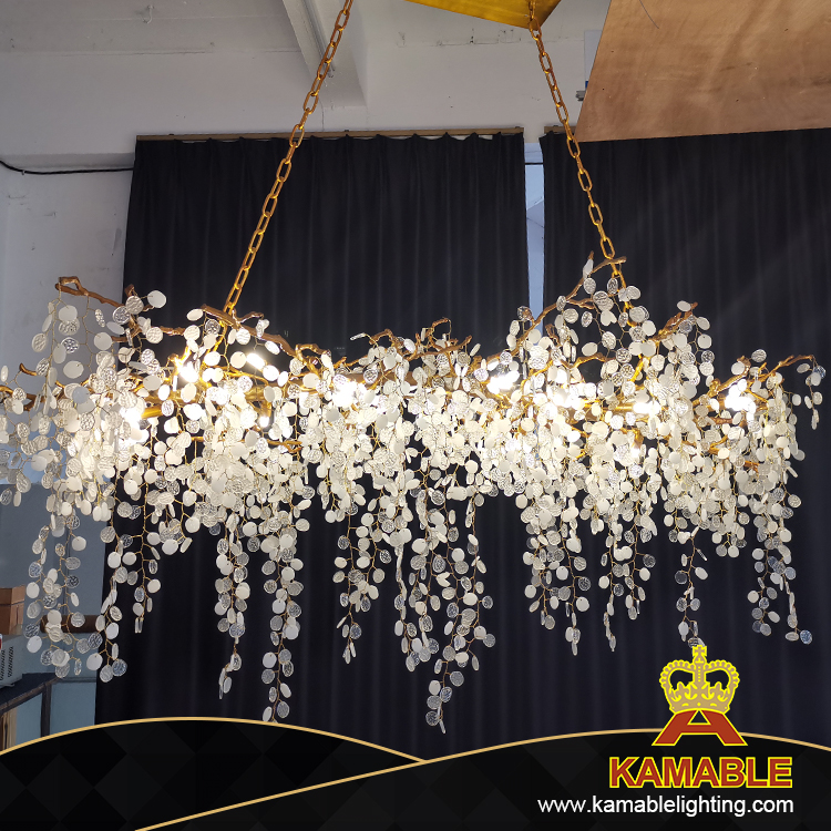 Fancy Restaurant Decorative Frosted Clear Crystal Clusters Drip Brass Chandelier (KABC01)