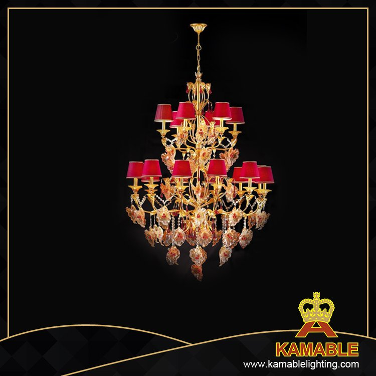 Golden Brass Red Lamp Shade Candle Chandelier (MD0925-12+6A)