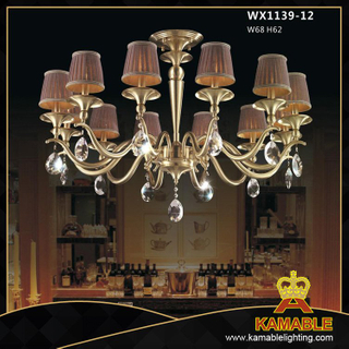 Hotel Brass with crystal and lamp shade Classical chandelier(WX1139-12)
