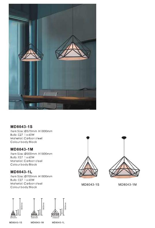 Black carbon steel decorative hotel pendant lamps (MD8043-1S ) 